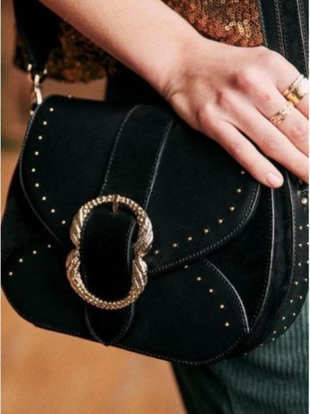 NWT SEZANE Oli suede leather black bag + dust bag
